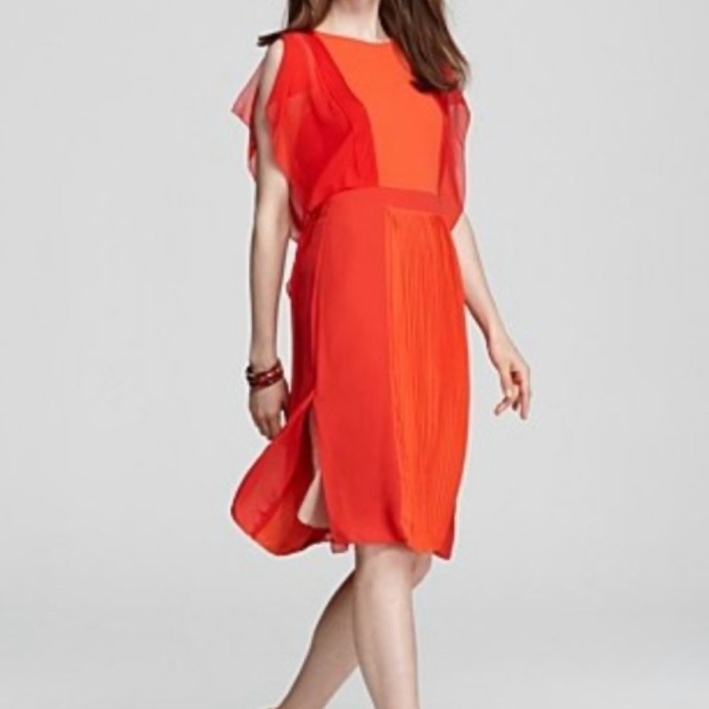BCBGMAXAZRIA Runway Caterina Color Block Red/Orange Tangier Dress.